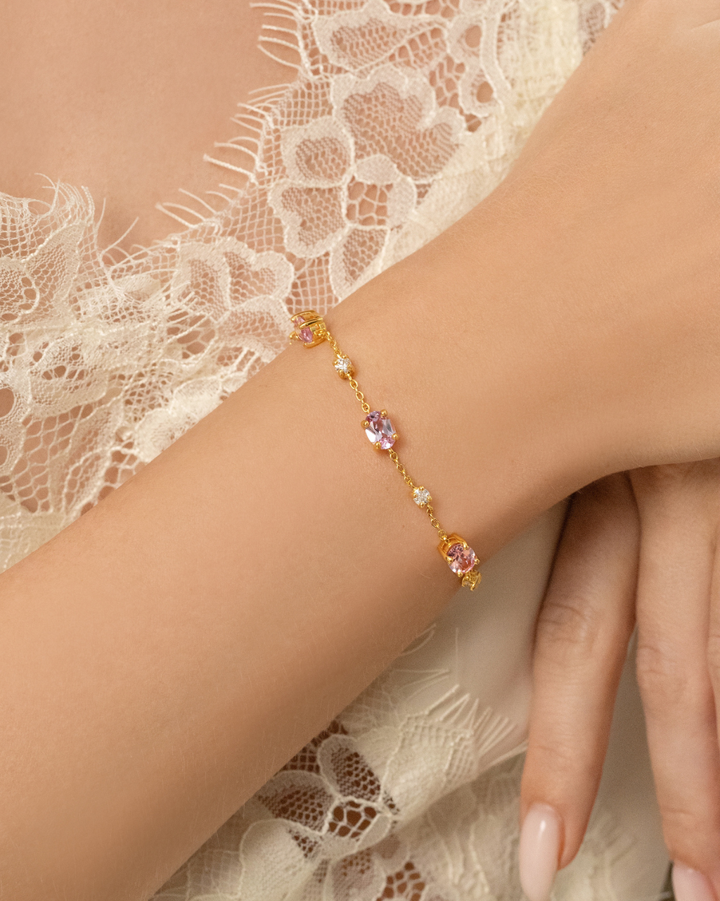 Pink Sapphire Bracelet in 18k Gold Vermeil
