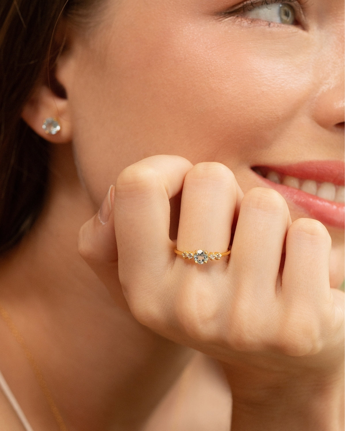 Sky Blue Topaz Five Stone Ring in 18k Gold Vermeil