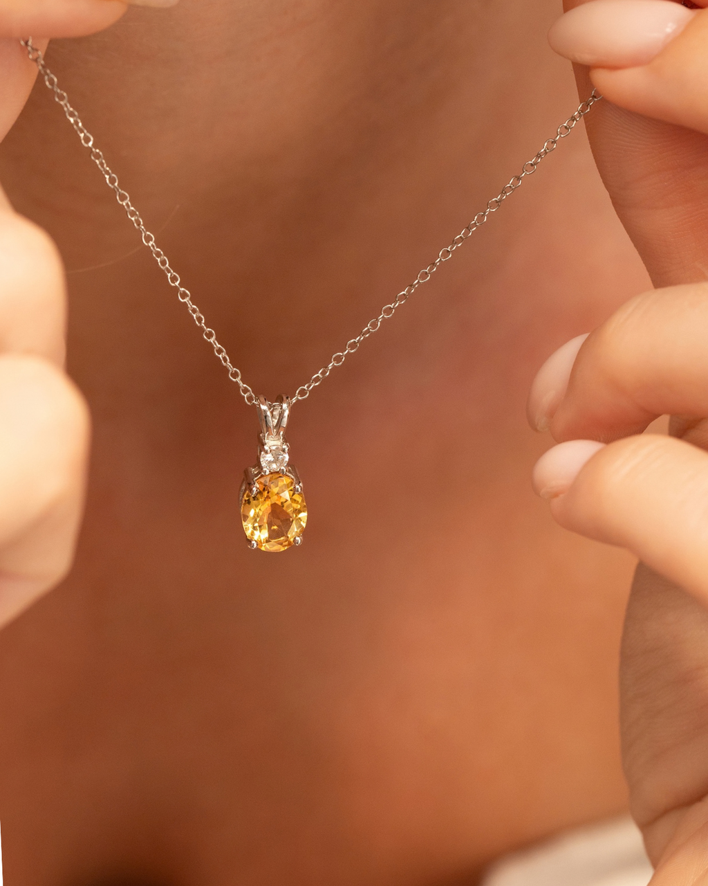 Citrine Pendant Necklace in Sterling Silver