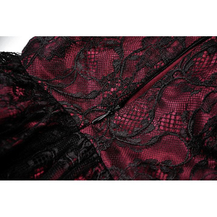Dark in Love Burgundy & Black Lace Princess Dress with Stars Lace