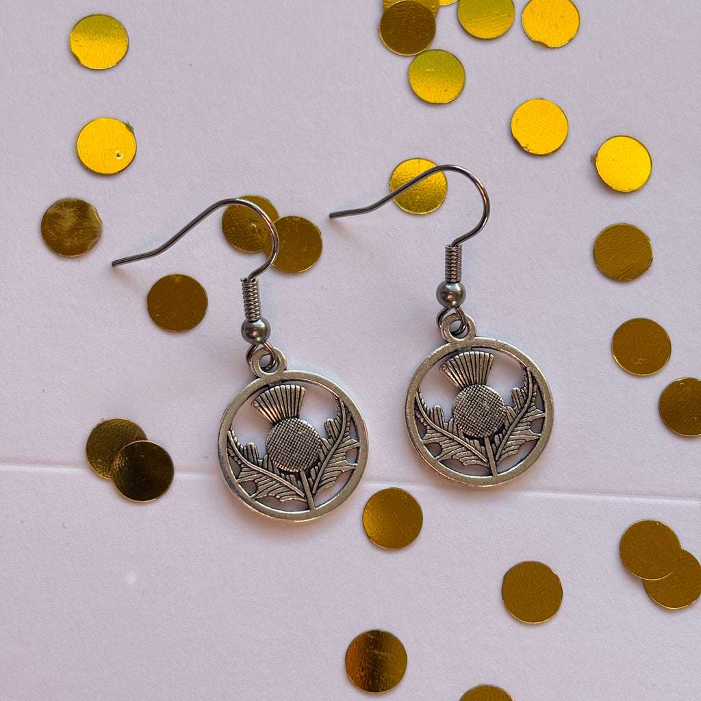 Silver Scottish thistle plant earrings