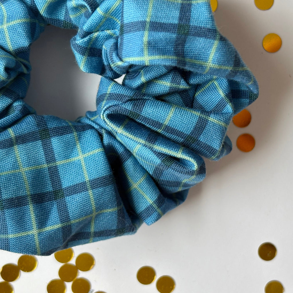 Handmade big Blue check tartan scrunchie
