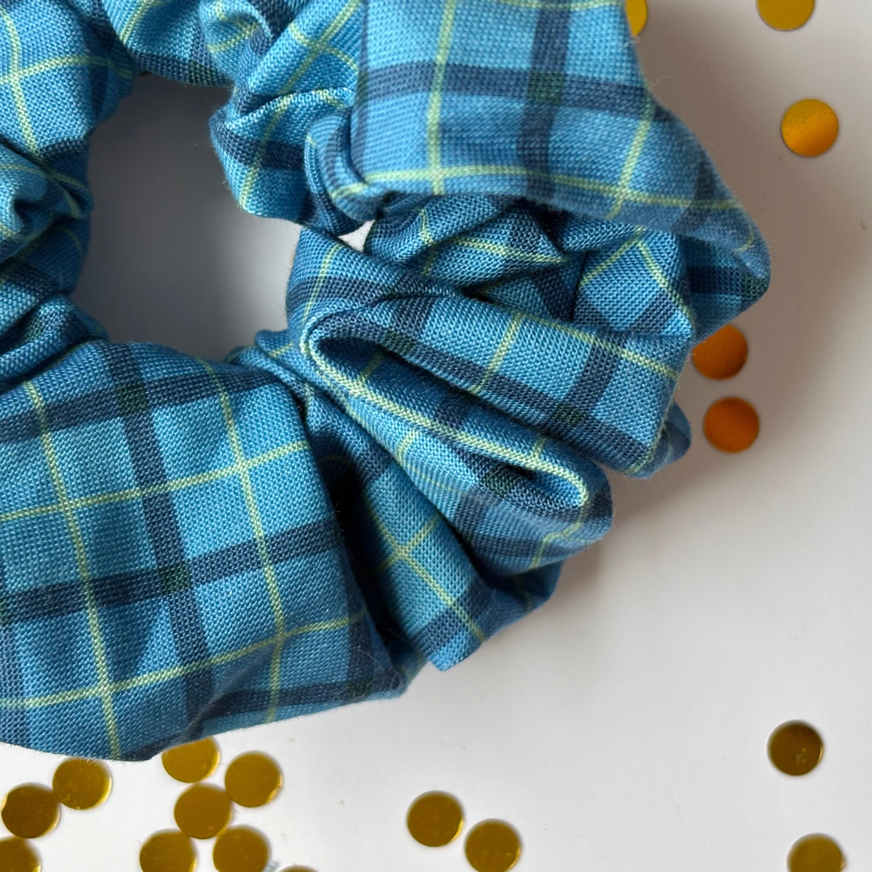 Handmade big Blue check tartan scrunchie
