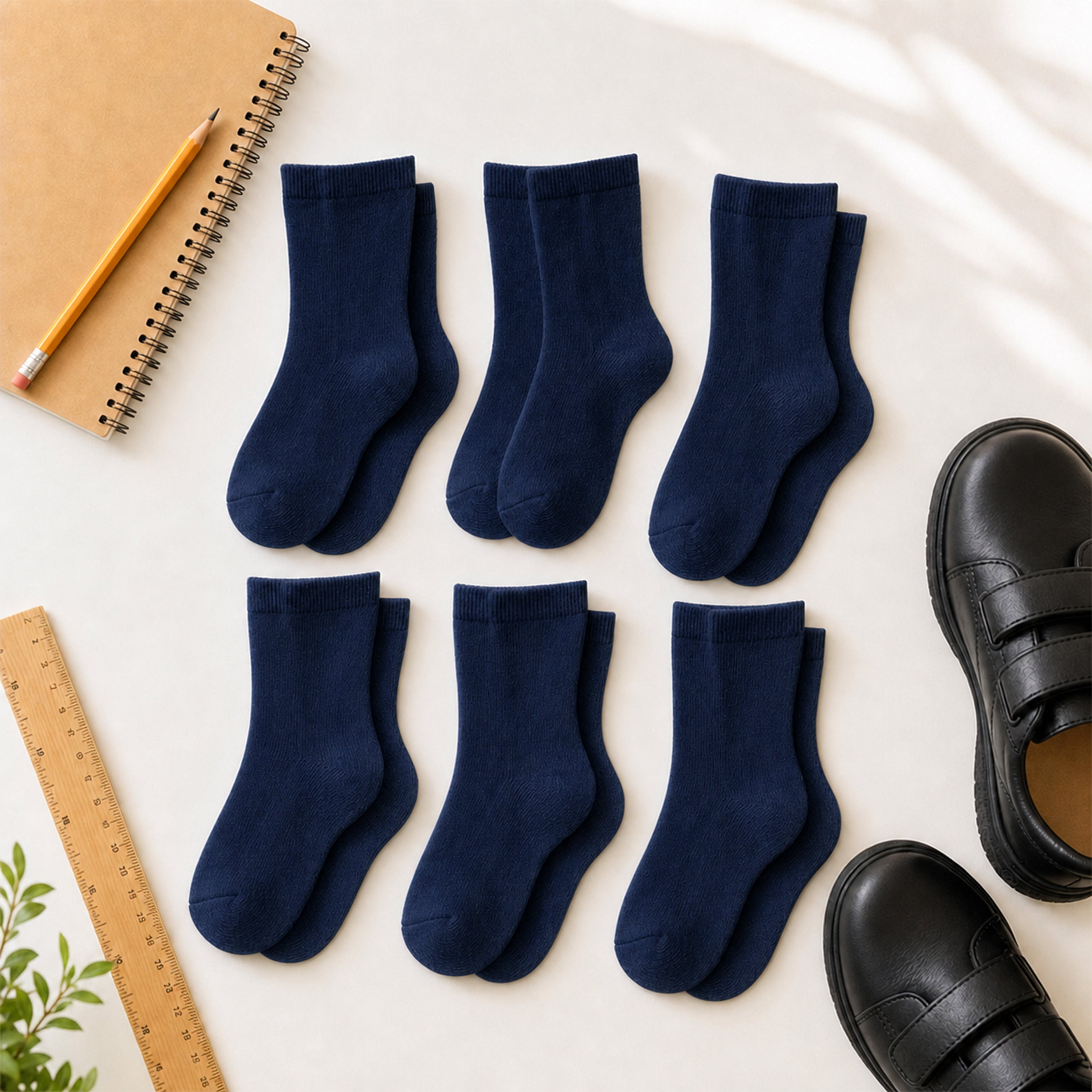 Sock Stack 6 Pairs Kids Cotton Rich School Socks Ankle Breathable Durable Uniform Unisex