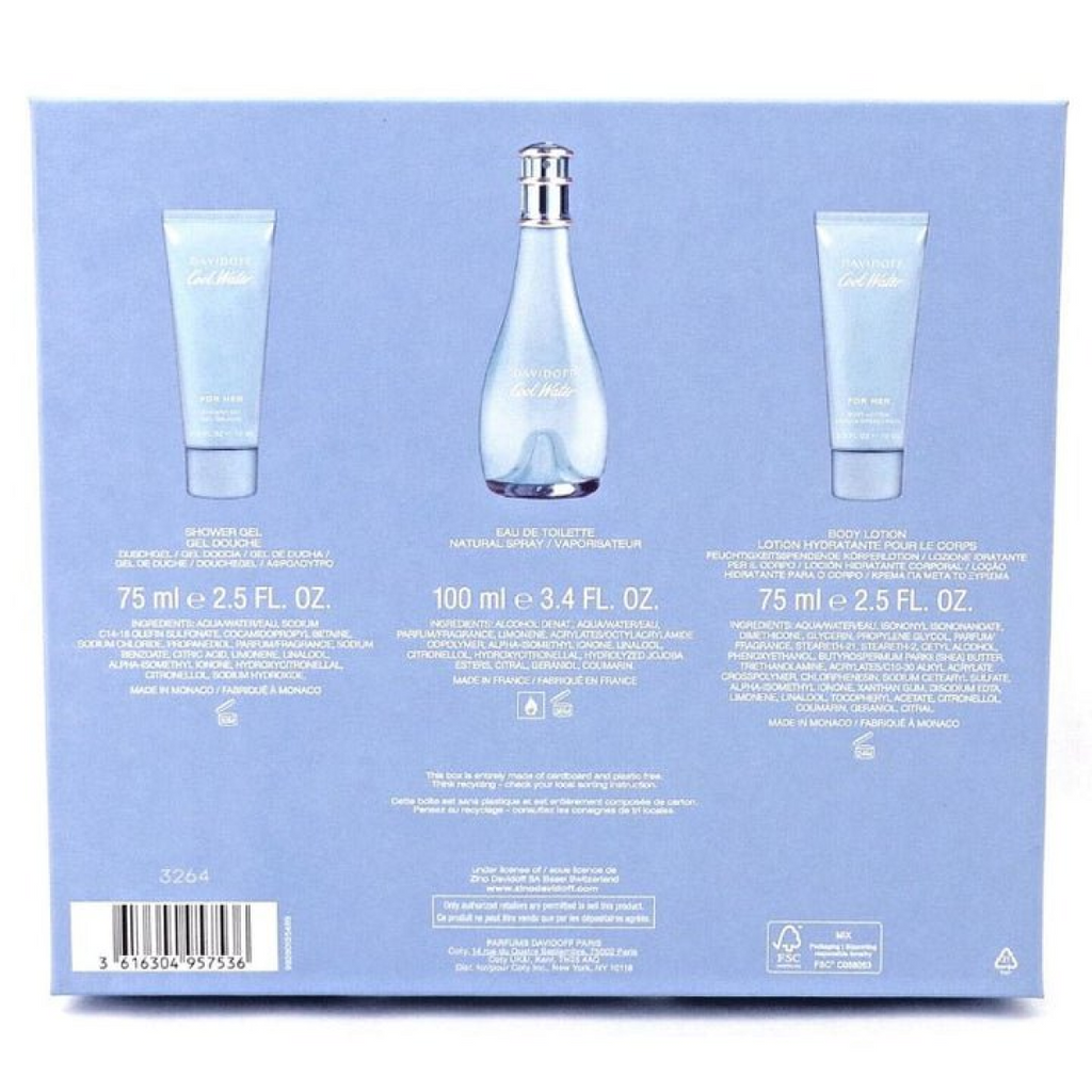 Davidoff Cool Water Gift Set (Eau De Toilette 100ml  Shower Gel 75ml  Body Lotion 75ml)