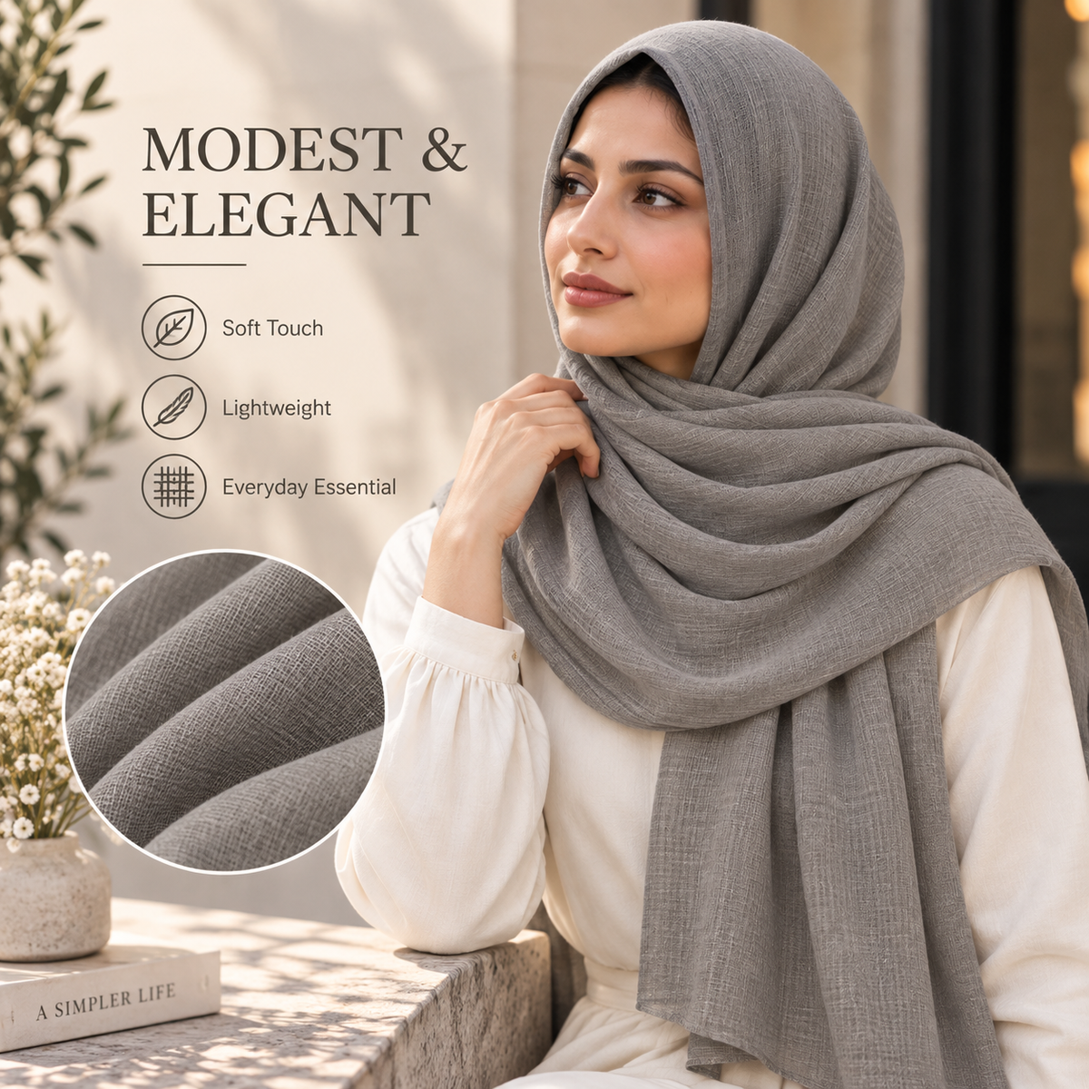 Taupe Grey Cotton Scarf – Soft, Comfortable Everyday Essential
