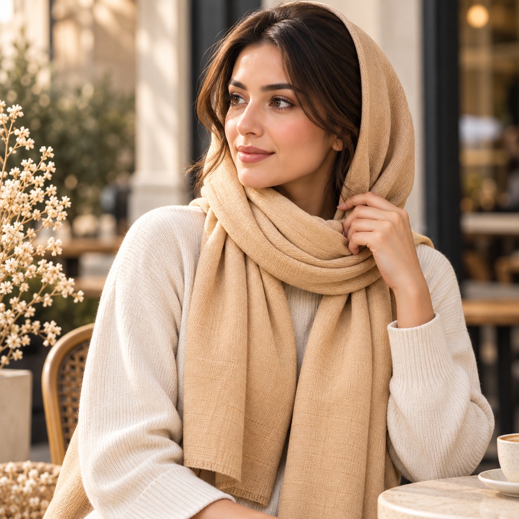 Premium Champagne Beige Cotton Scarf – Soft & Comfortable Everyday Essential Wrap