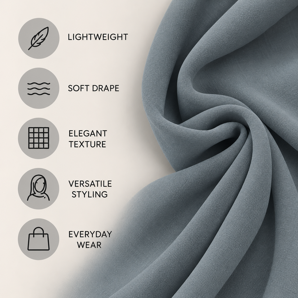 Women Elegant Slate Blue Grey Georgette Scarf Lightweight Soft Hijab Wrap