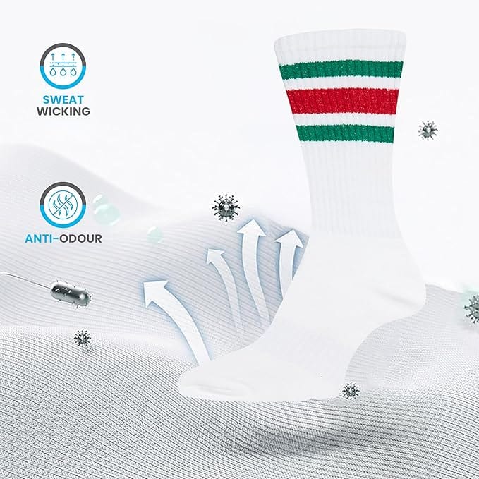 Sock Stack Mens Stripes Sport Crew Socks Cotton Durable Blend 5 Pack For Training Running