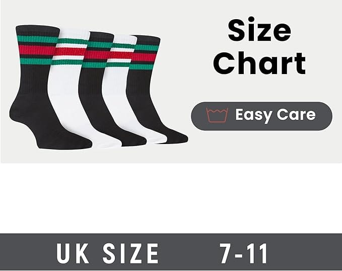 Sock Stack Mens Stripes Sport Crew Socks Cotton Durable Blend 5 Pack For Training Running