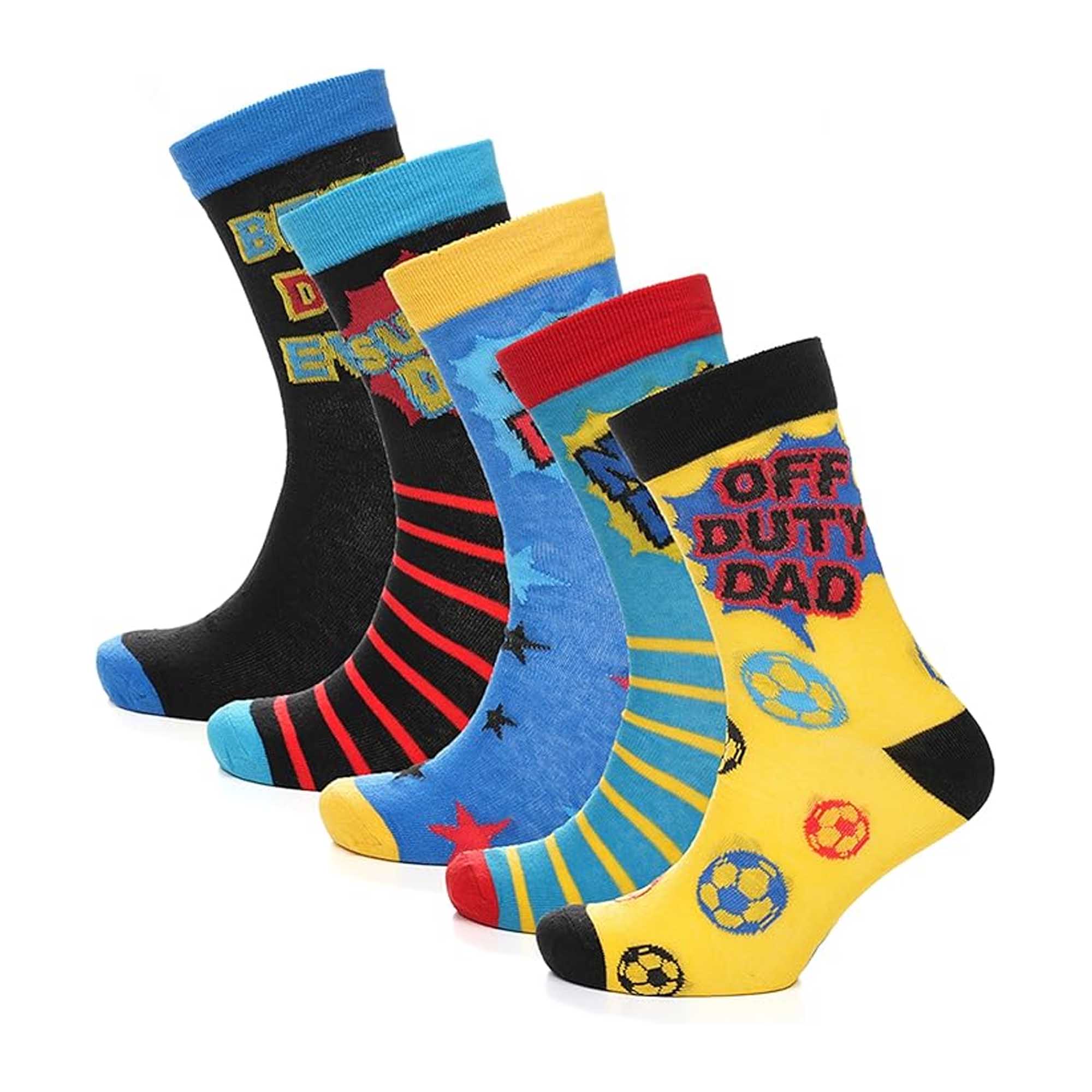 Sock Stack Mens Cotton Rich Novelty Dad Socks 5 Pack Colorful Breathable Crew Length Gift
