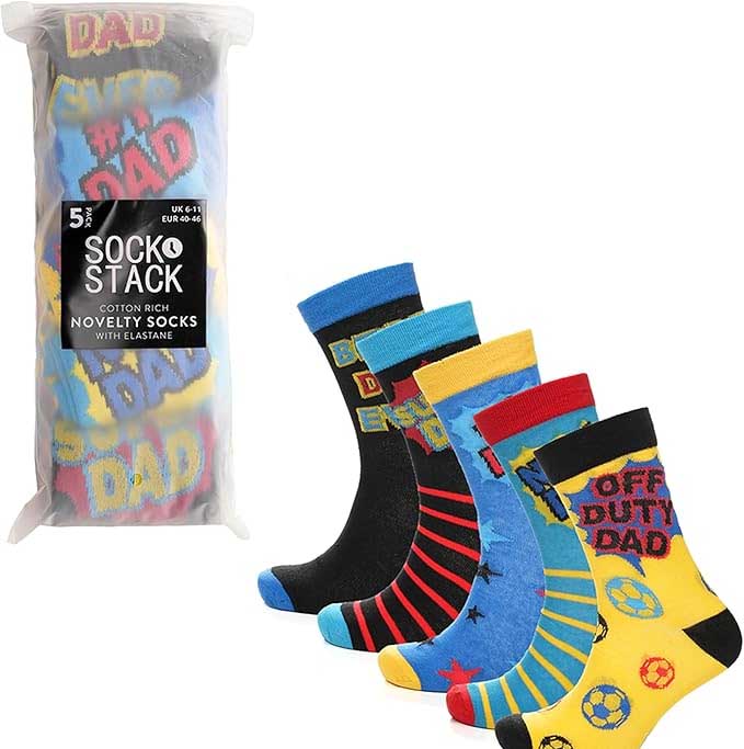 Sock Stack Mens Cotton Rich Novelty Dad Socks 5 Pack Colorful Breathable Crew Length Gift