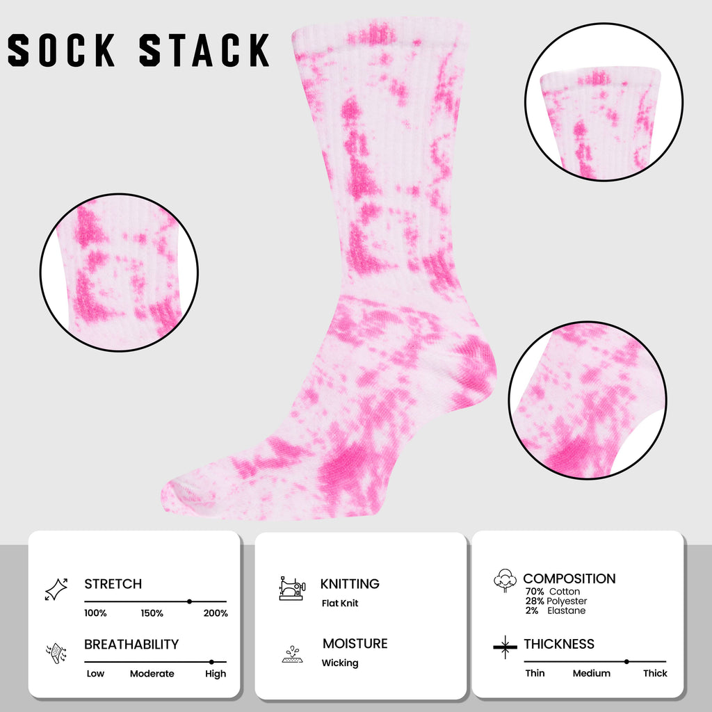 Sock Stack Sport Socks 5 Pack Tie Dye Cotton Durable Blend Unisex Casual Everyday Wear