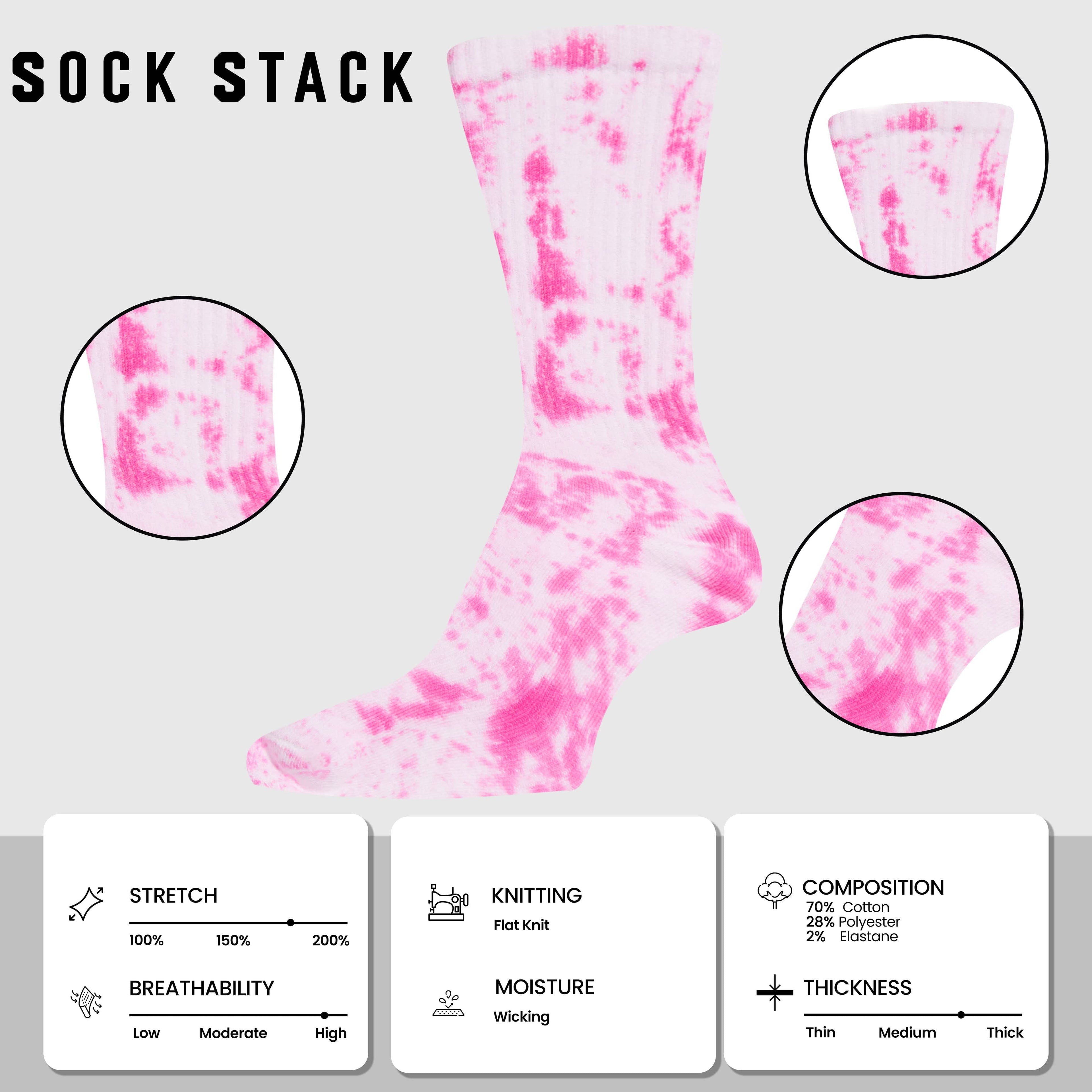 Sock Stack Sport Socks 5 Pack Tie Dye Cotton Durable Blend Unisex Casual Everyday Wear