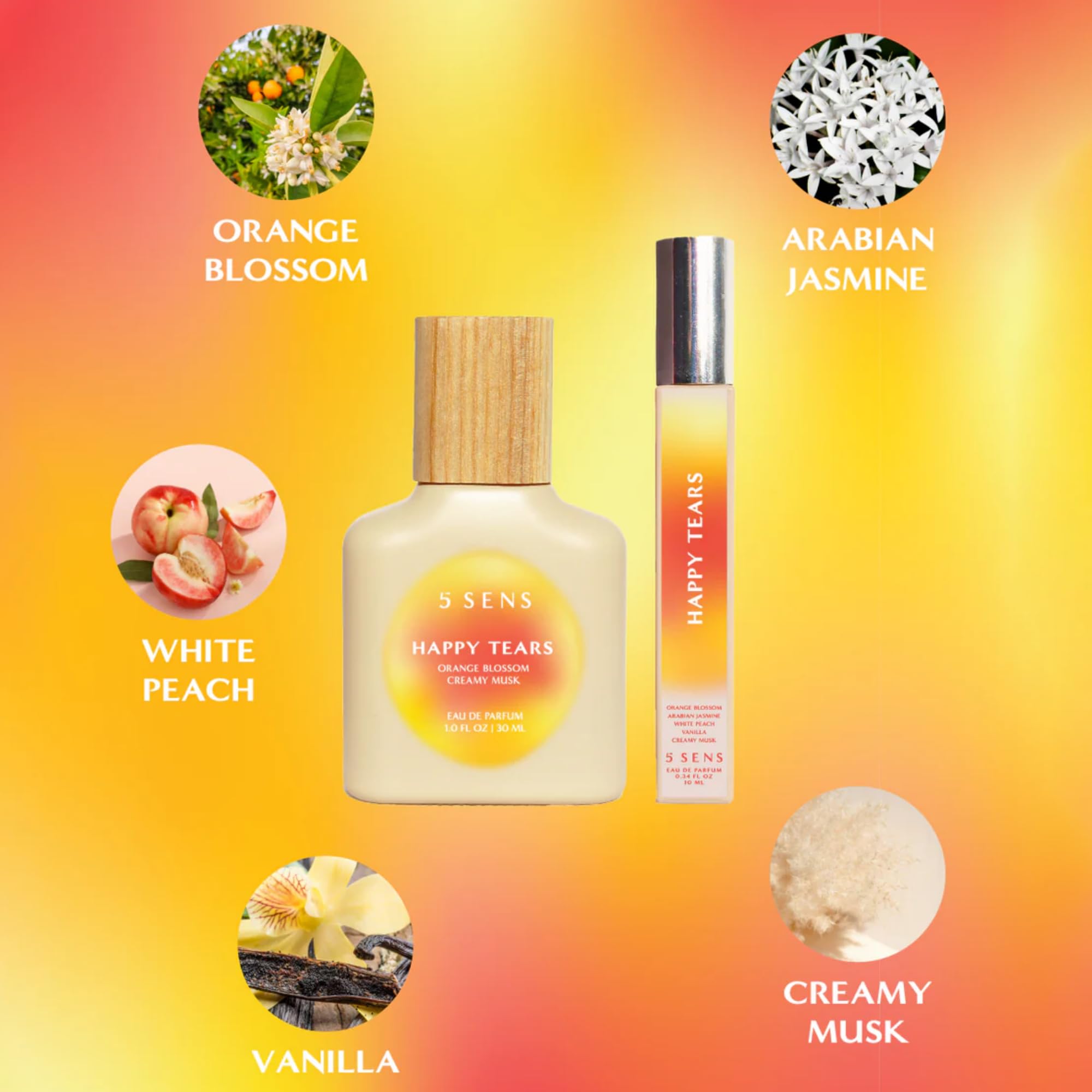 5 SENS Happy Tears EDP Travel Spray (10 mL) – Warm Floral with Orange Blossom & Jasmine | Vegan