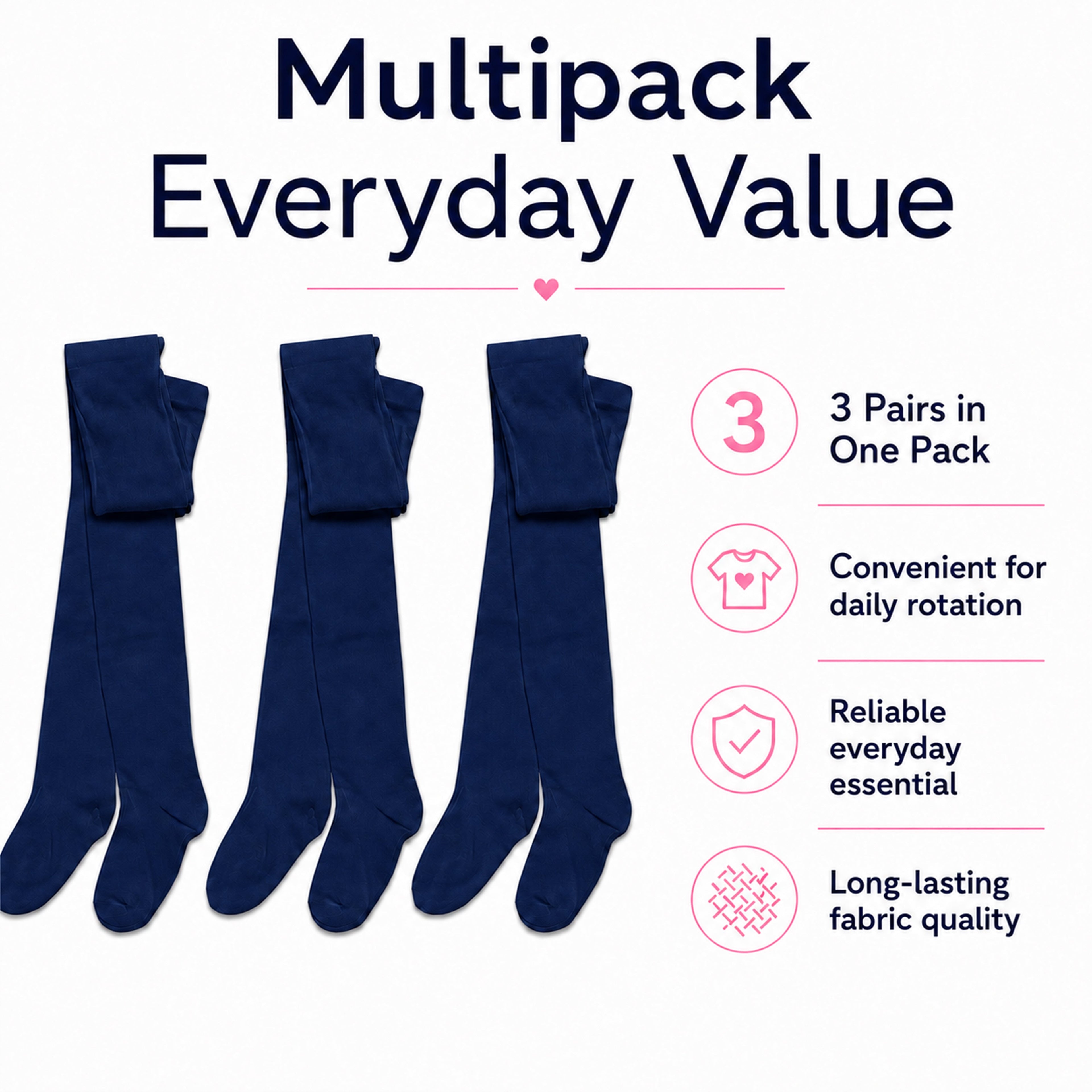 Sock Stack Girls Cotton Lycra Tights 3 Pairs Cotton Rich Back To School Uniform Reinforced Heel Toe Multipack Value