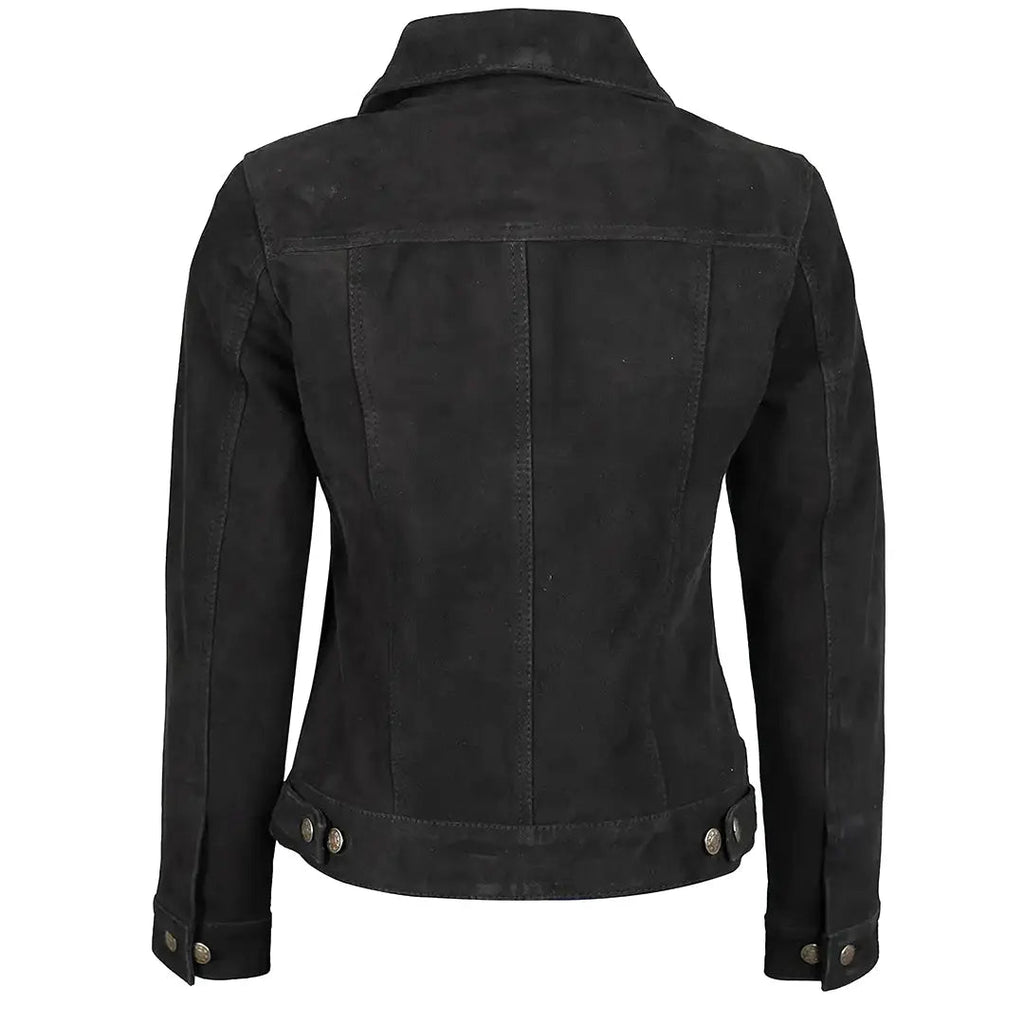 Women's Black Suede Trucker Jacket