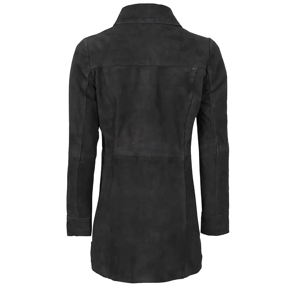 Women's Black Suede Button-Front Coat