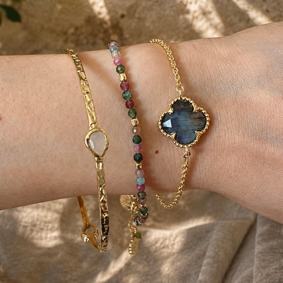 Milos Gemstone and Gold Bead Bracelet Multi-tourmaline