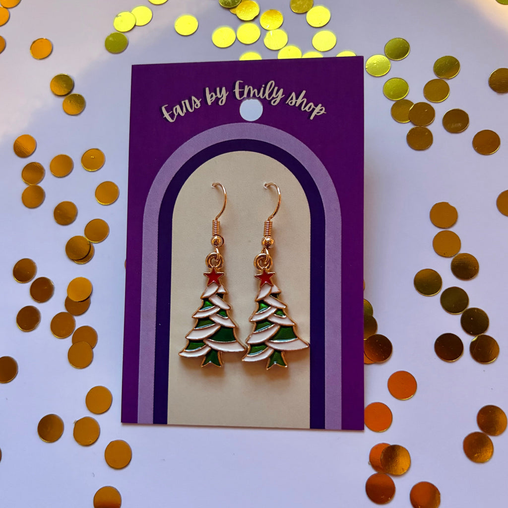 Green Christmas Tree gold earrings