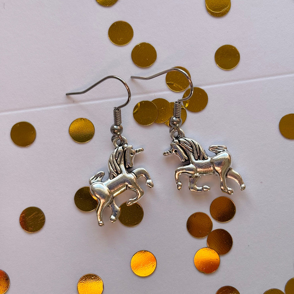 Silver Scottish unicorn earrings