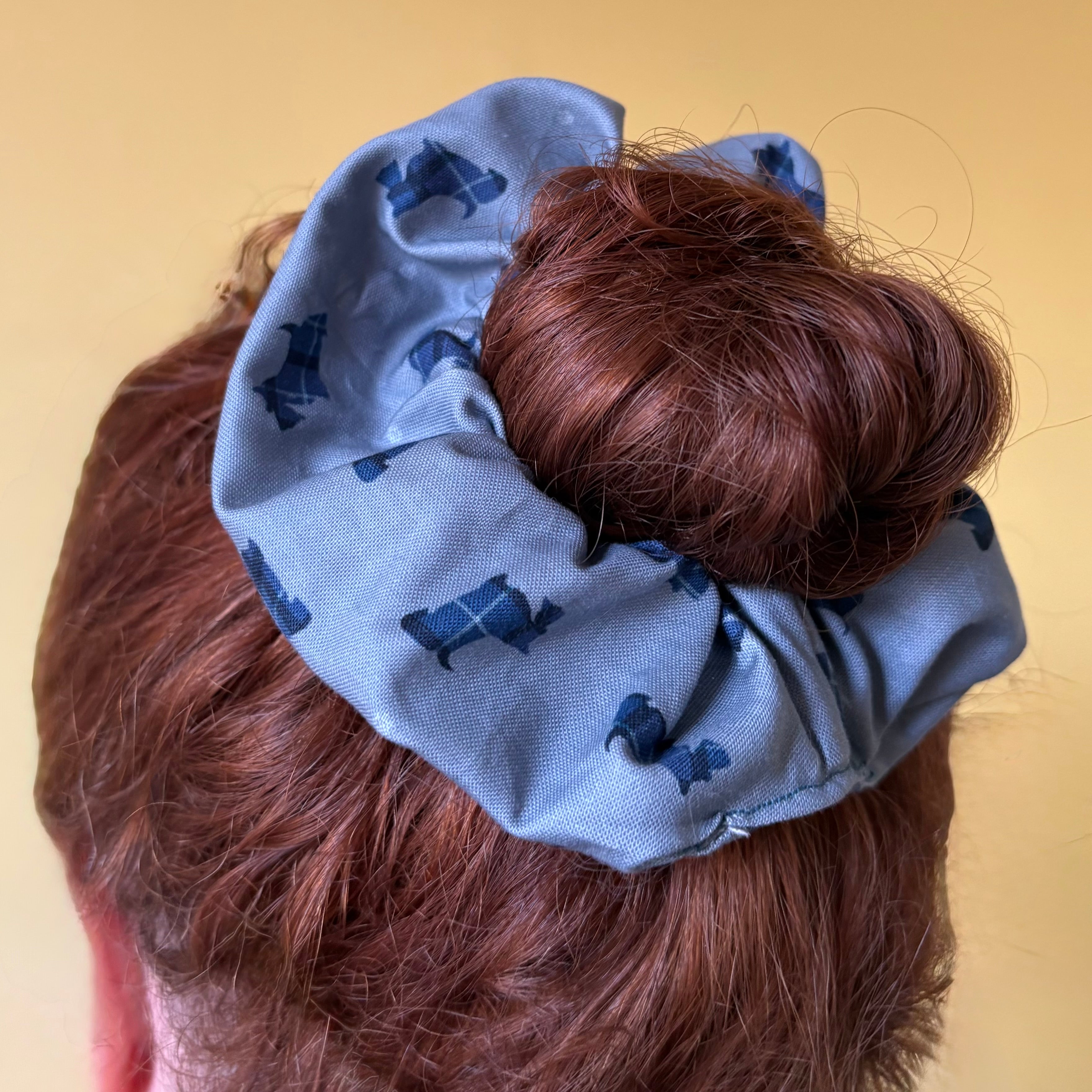 Handmade large Blue Scottie Dog scrunchie