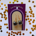 Black ball bead sparkle bauble Christmas dangle earrings gold plated