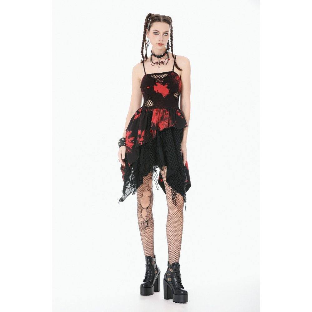 Dark in Love Red-Black Tie Dye Punk Dress