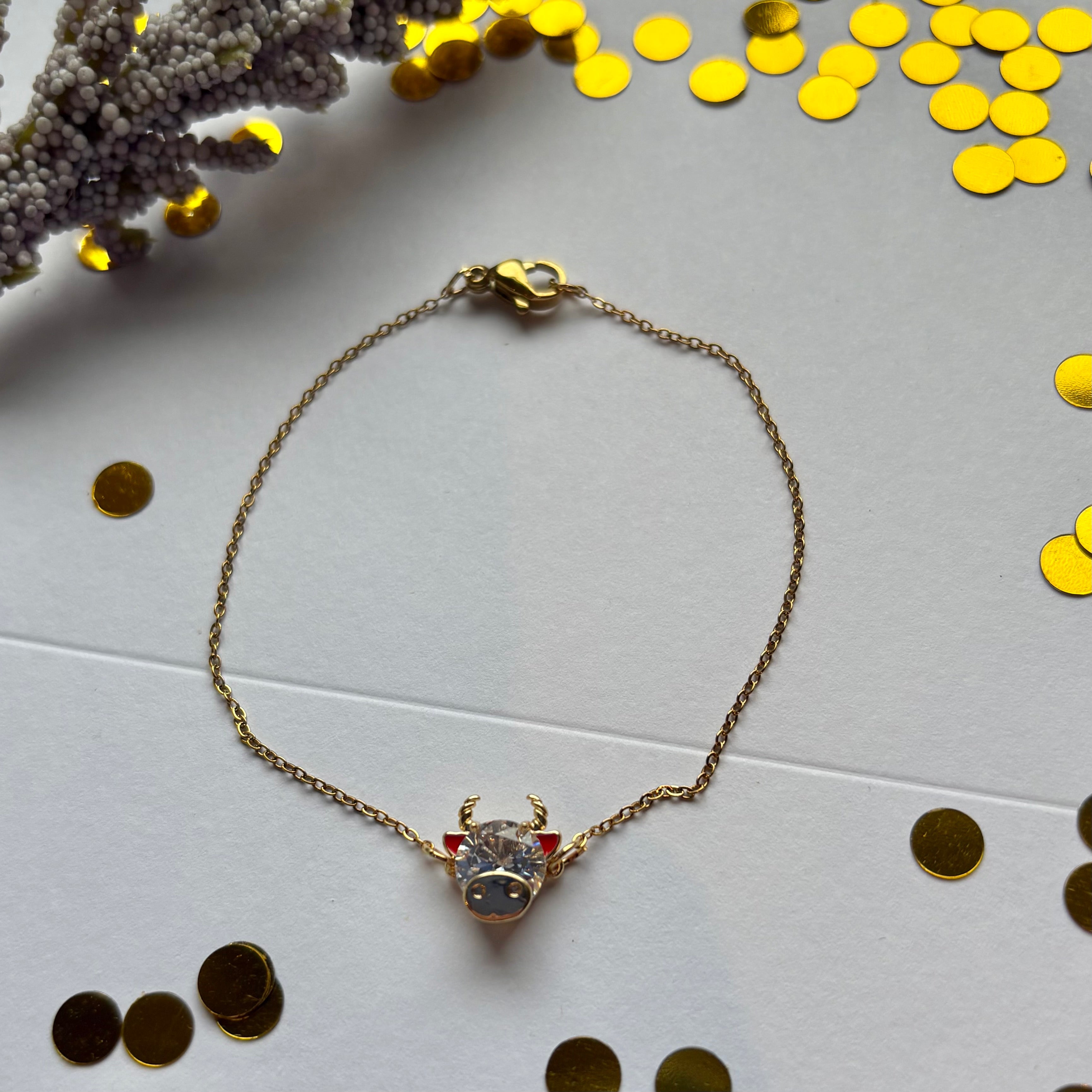 Gold plated highland cow crystal bracelet