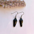 Gothic black silver coffin with cross halloween dangle earrings on surgical steel hooks