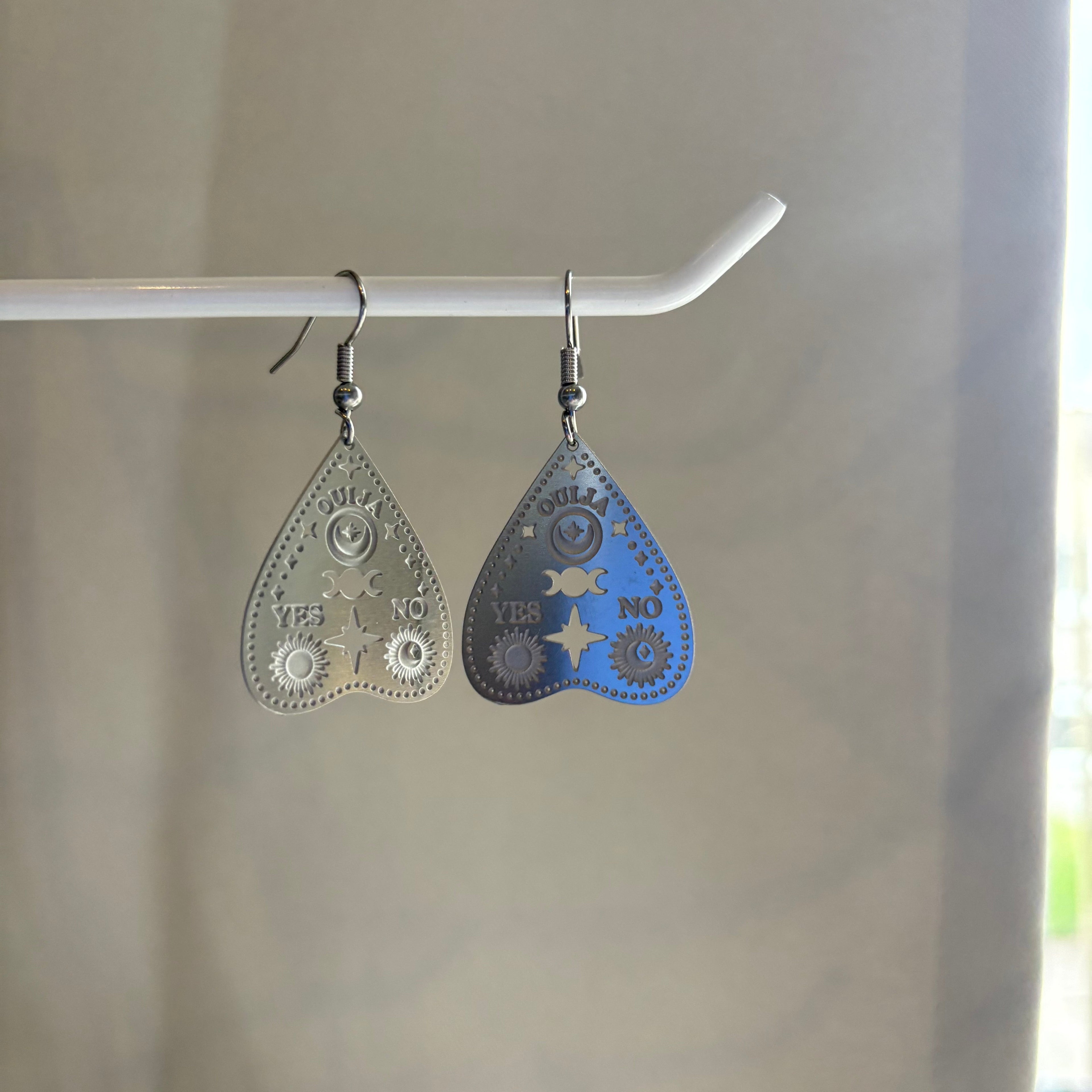 Stainless steel spooky silver ouija board earrings