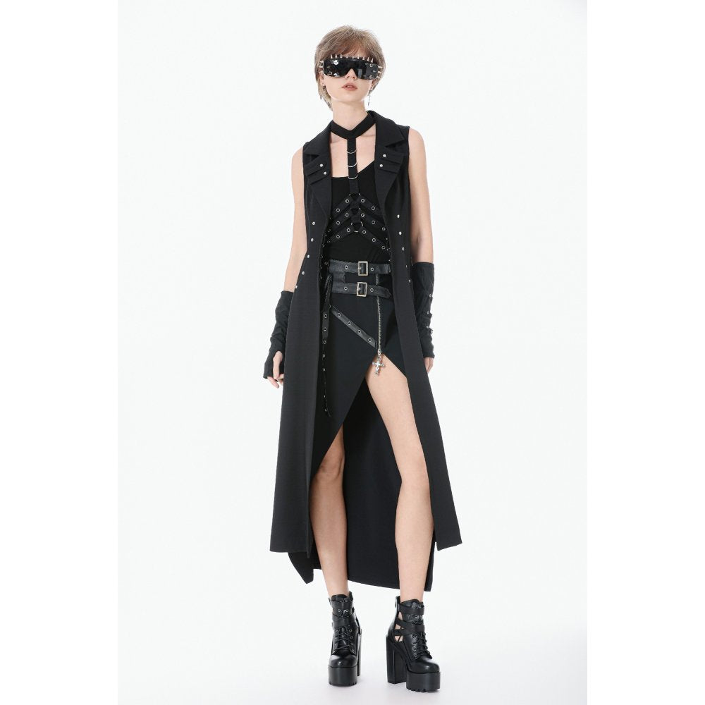 Dark in Love Collete Punk Sleeveless Long Fitted Coat