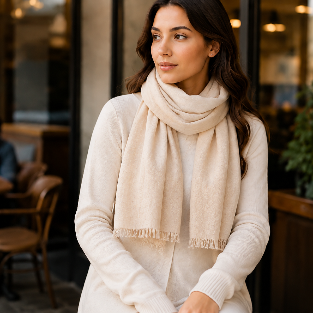 Warm Cream Cotton Scarf – Soft, Comfortable Everyday Essential