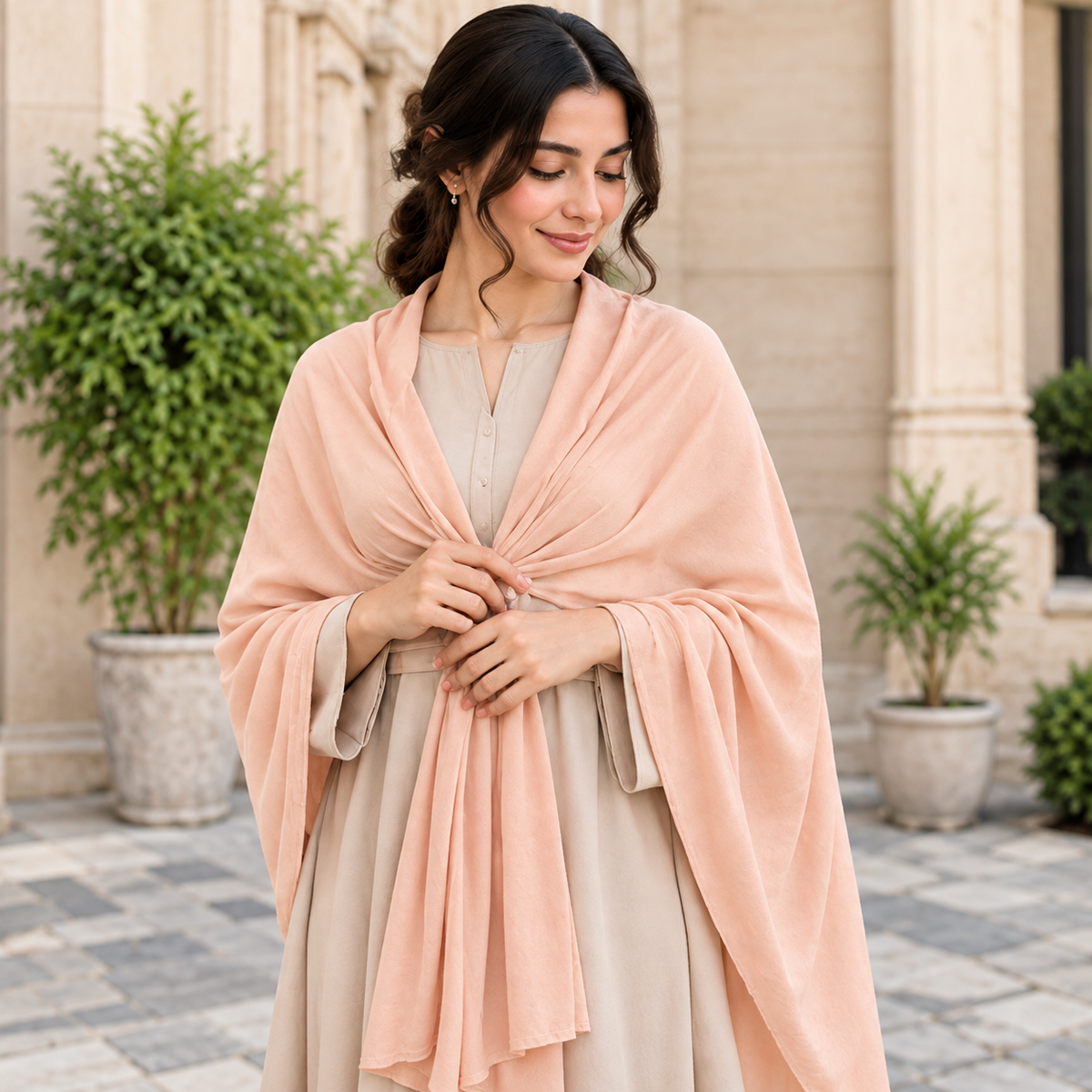 Premium Jersey Scarf Soft Stretchy Lightweight Hijab Wrap Headscarf Peach Pink