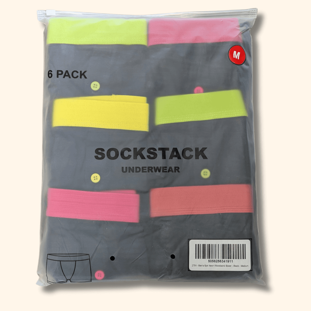 Sock Stack 6 Pack Black Cotton Blend Boxer Shorts Mens Breathable Stretch Colorful