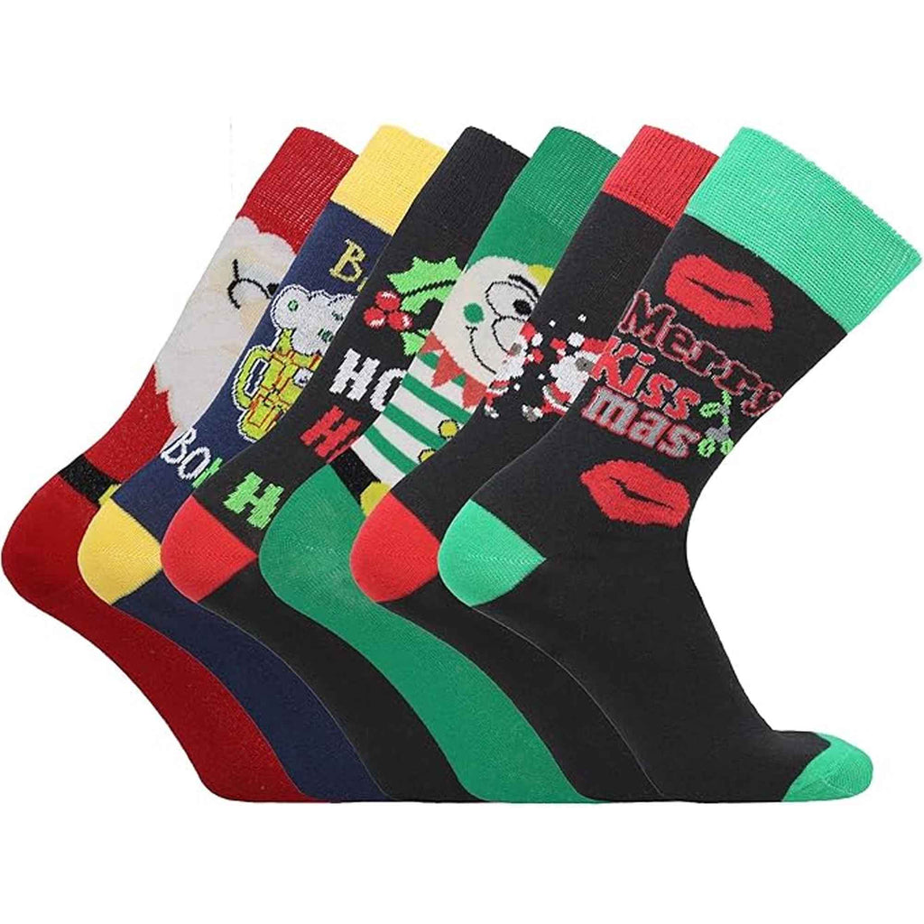 Sock Stack 6 Pack Men's Christmas Socks Cotton Rich All Over Holiday Designs Festive