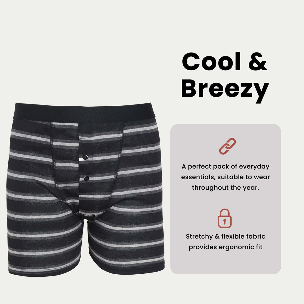 Sock Stack Boxer Shorts 6 Pack Striped Cotton Blend Stretch Men's Underwear Black Grey Cotton Rich Stretch Comfort Fit