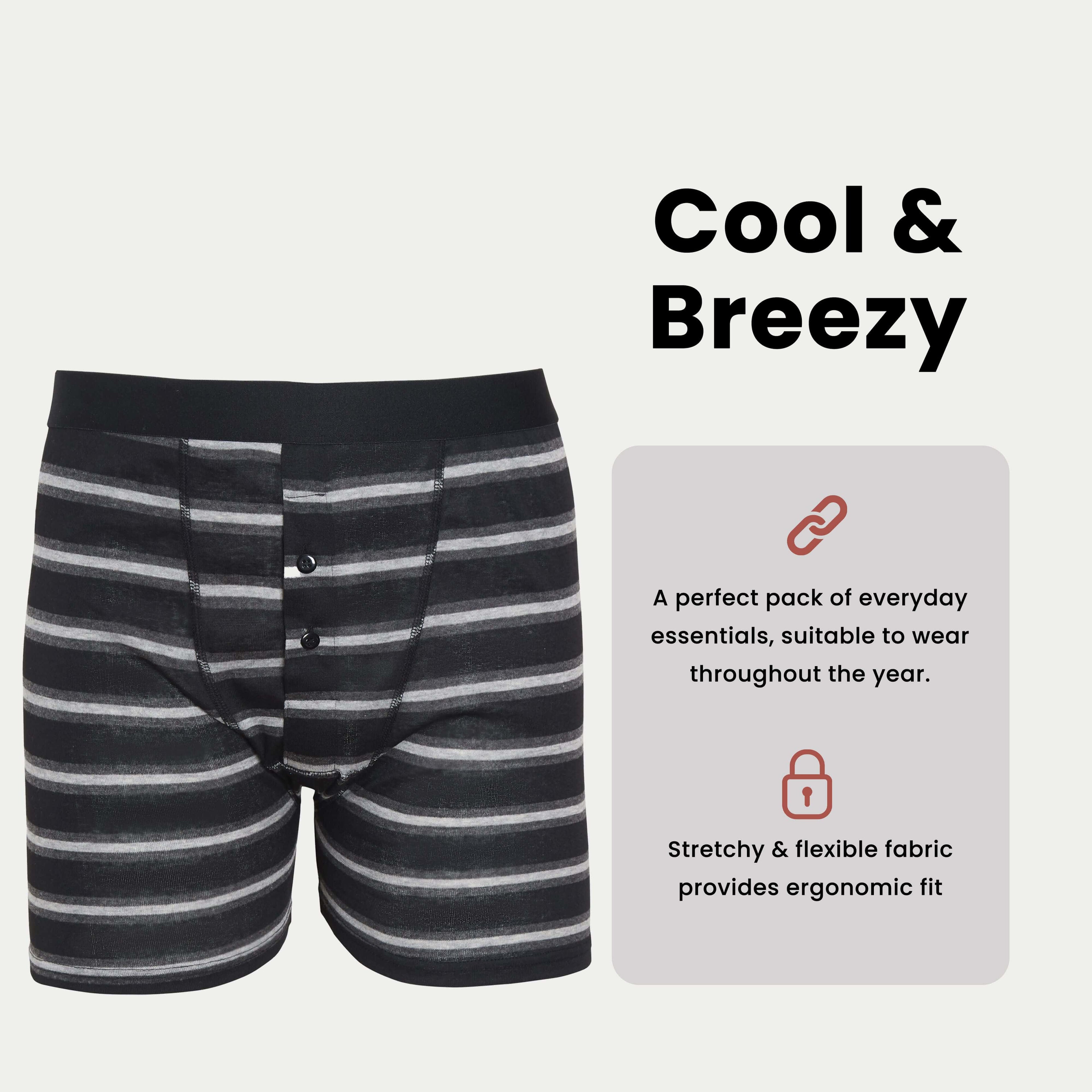 Sock Stack Boxer Shorts 6 Pack Striped Cotton Blend Stretch Men's Underwear Black Grey Cotton Rich Stretch Comfort Fit