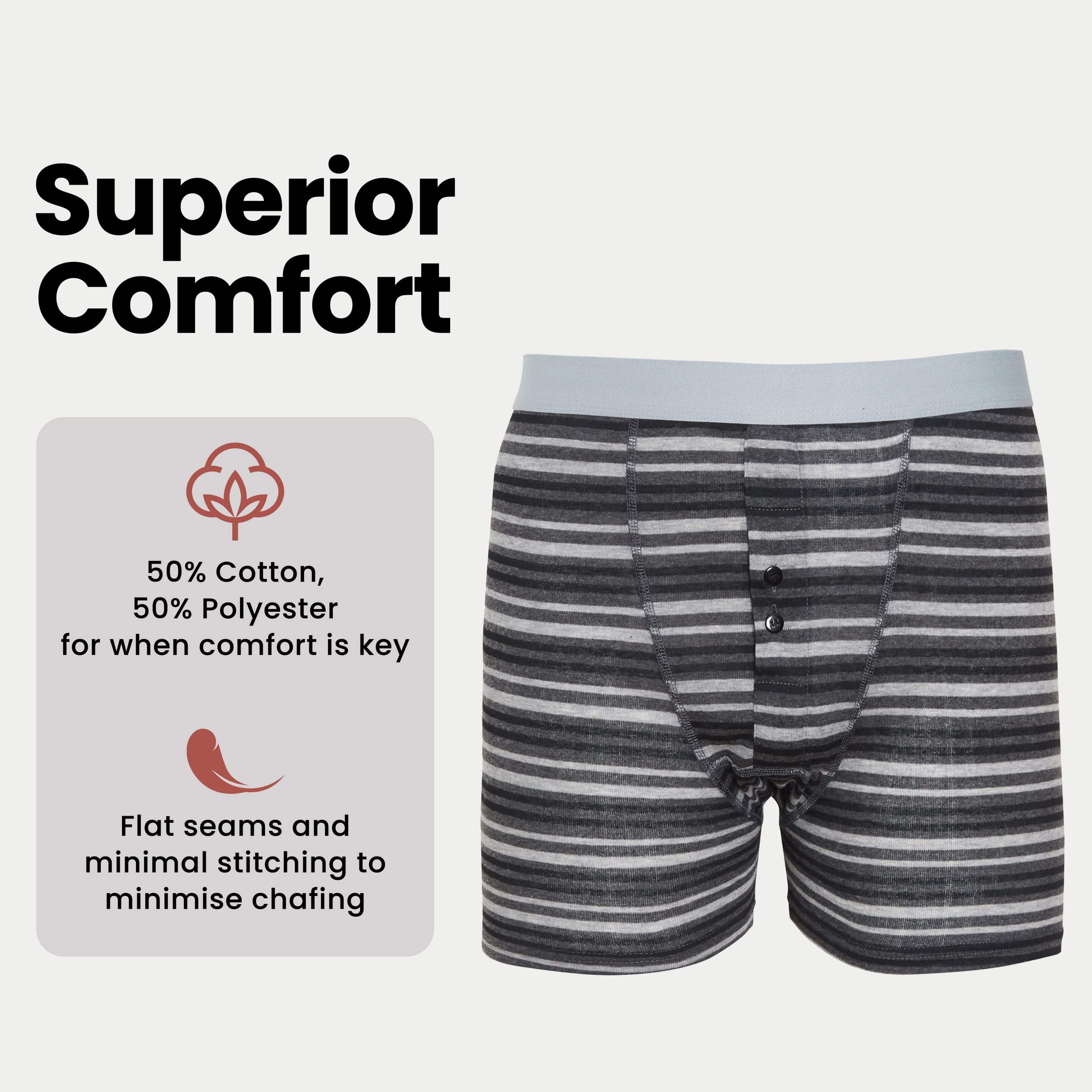 Sock Stack Boxer Shorts 6 Pack Striped Cotton Blend Stretch Men's Underwear Black Grey Cotton Rich Stretch Comfort Fit