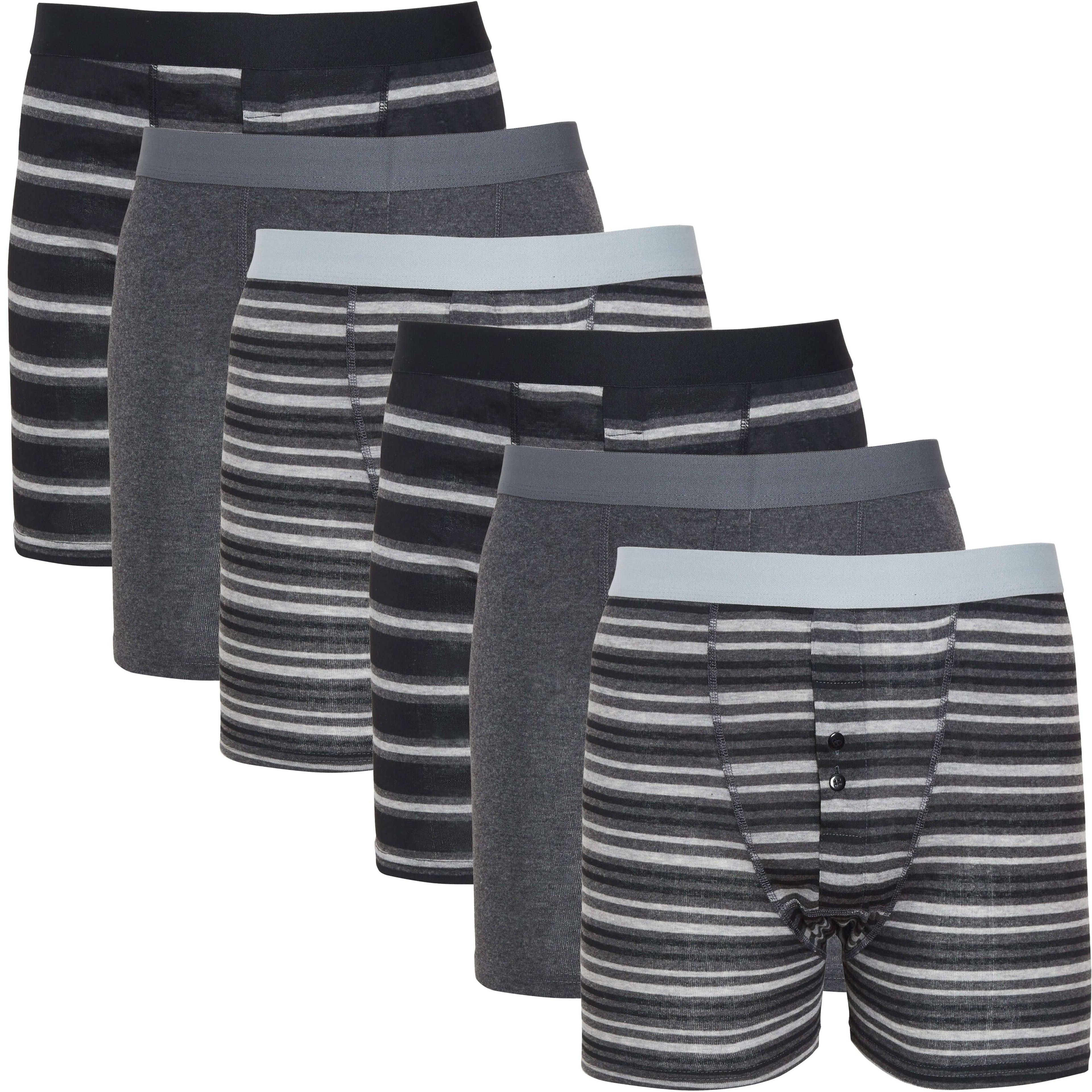 Sock Stack Boxer Shorts 6 Pack Striped Cotton Blend Stretch Men's Underwear Black Grey Cotton Rich Stretch Comfort Fit