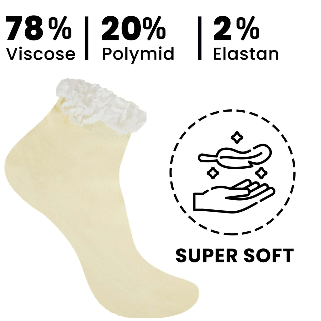 Sock Stack Ladies Bamboo Lace Socks 6 Pairs Ultra Soft Antibacterial Moisture-Wicking