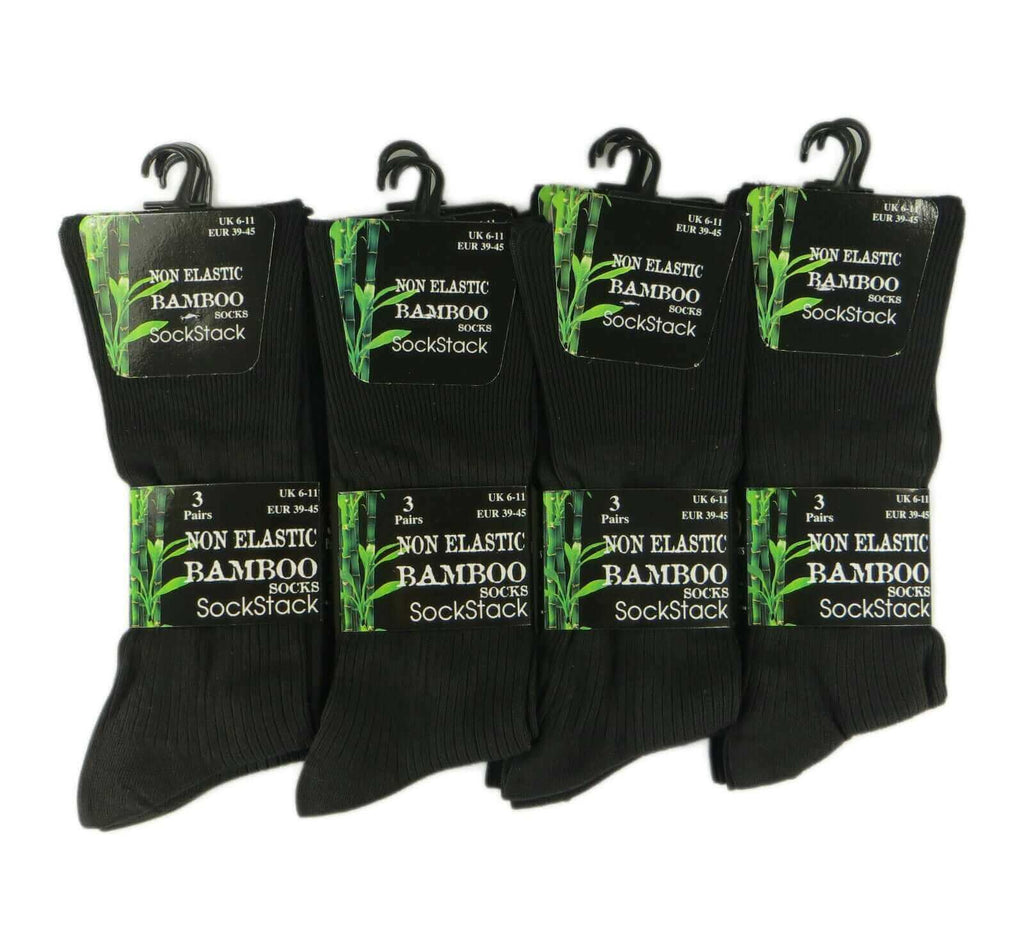 Sock Stack Mens Bamboo Socks 6 Pairs Loose Top Soft Grip Anti Bacterial Moisture-Wicking