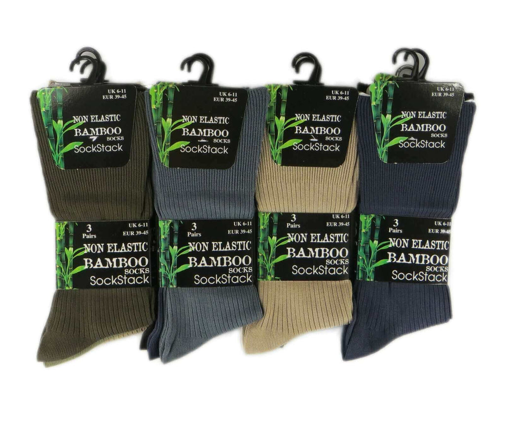 Sock Stack Mens Bamboo Socks 6 Pairs Loose Top Soft Grip Anti Bacterial Moisture-Wicking