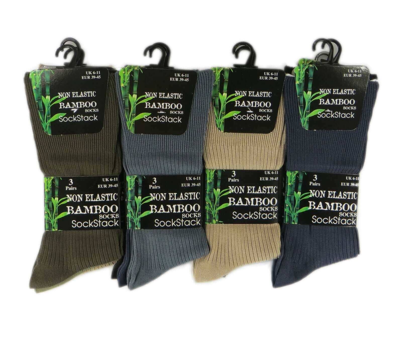 Sock Stack Mens Bamboo Socks 6 Pairs Loose Top Soft Grip Anti Bacterial Moisture-Wicking