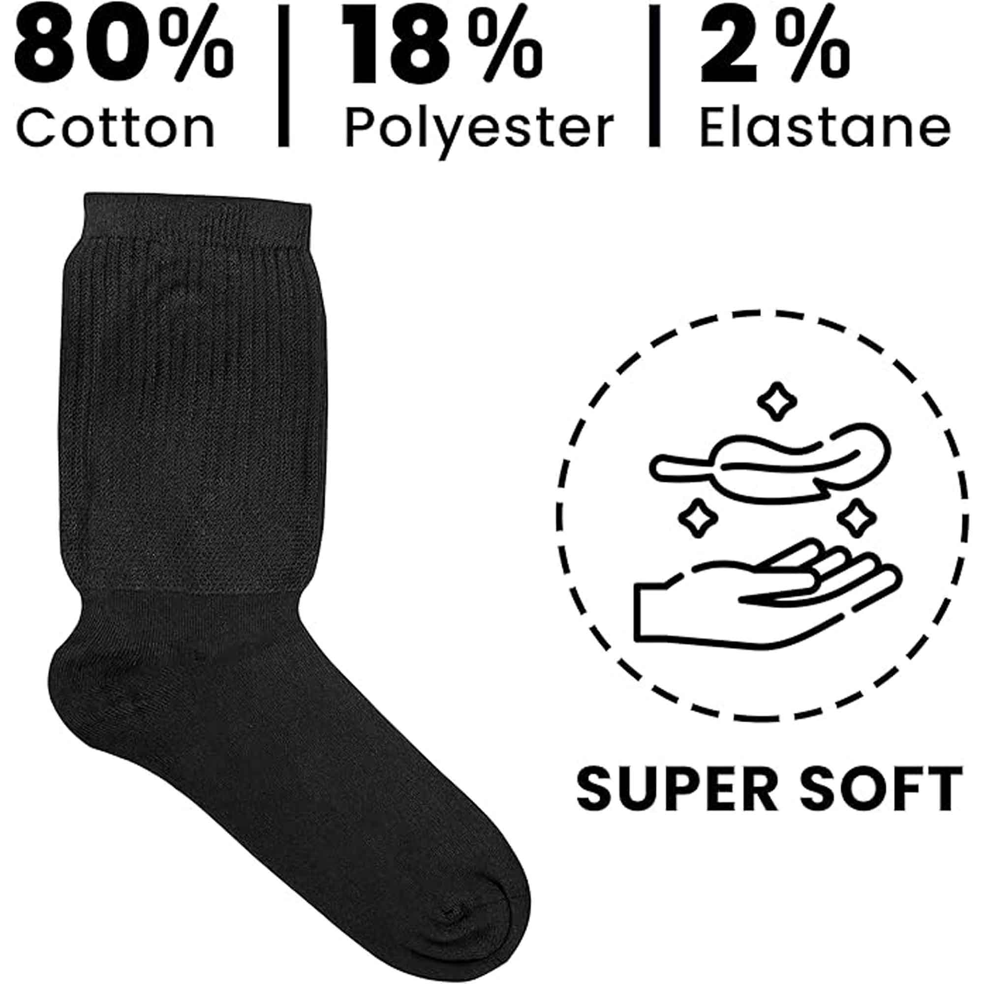 Sock Stack Men's Extra Wide Diabetic Socks Non Elastic Loose Top Moisture-Wicking UK 6-11