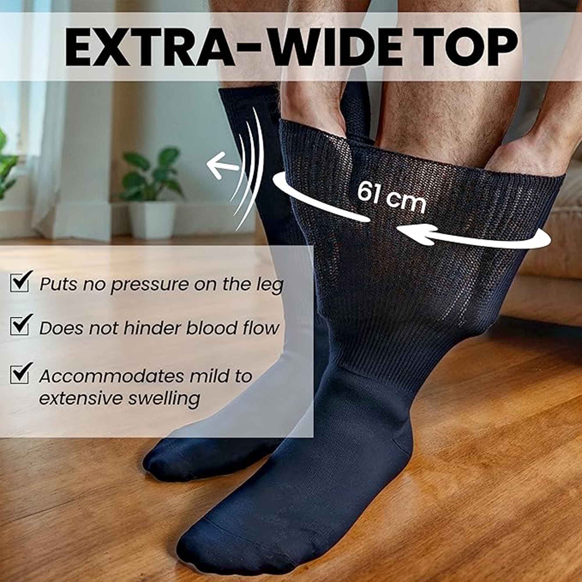 Sock Stack Men's Extra Wide Diabetic Socks Non Elastic Loose Top Moisture-Wicking UK 6-11
