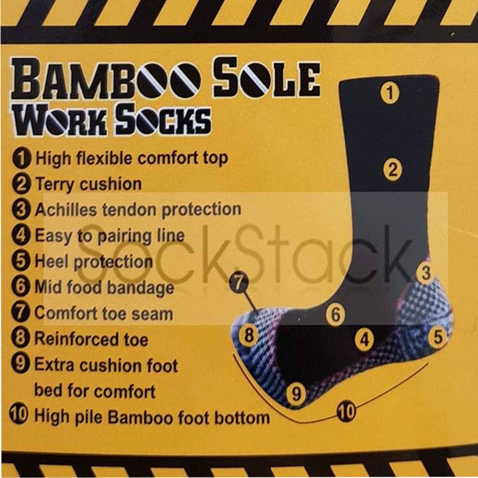 Sock Stack Men's Bamboo Work Socks 6 Pairs Moisture-Wicking Cushioned Reinforced Heel Toe