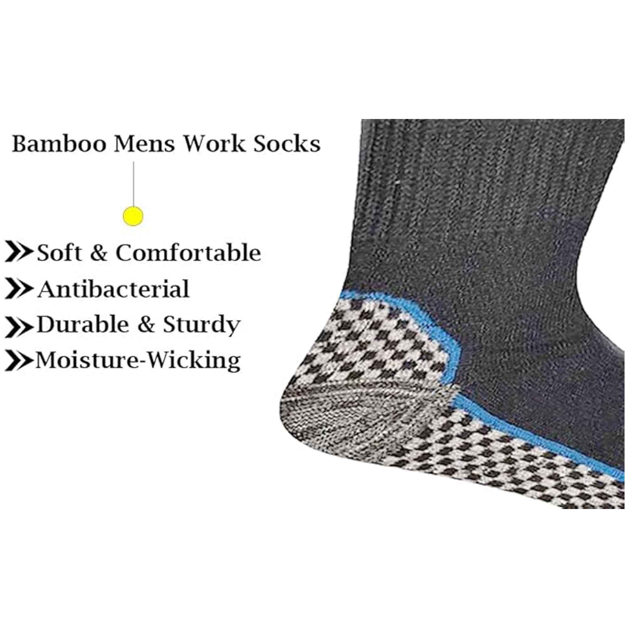 Sock Stack Men's Bamboo Work Socks 6 Pairs Moisture-Wicking Cushioned Reinforced Heel Toe