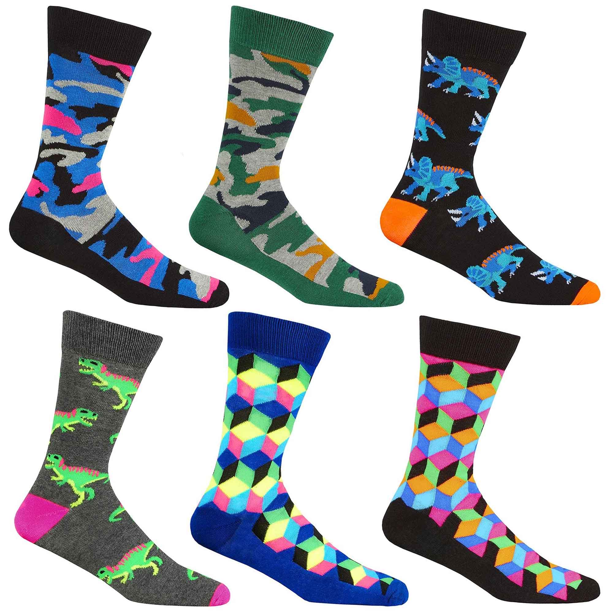 Sock Stack Men's Novelty Cotton Rich Socks 6 Pairs Breathable with Sculpted Heels UK 6-11