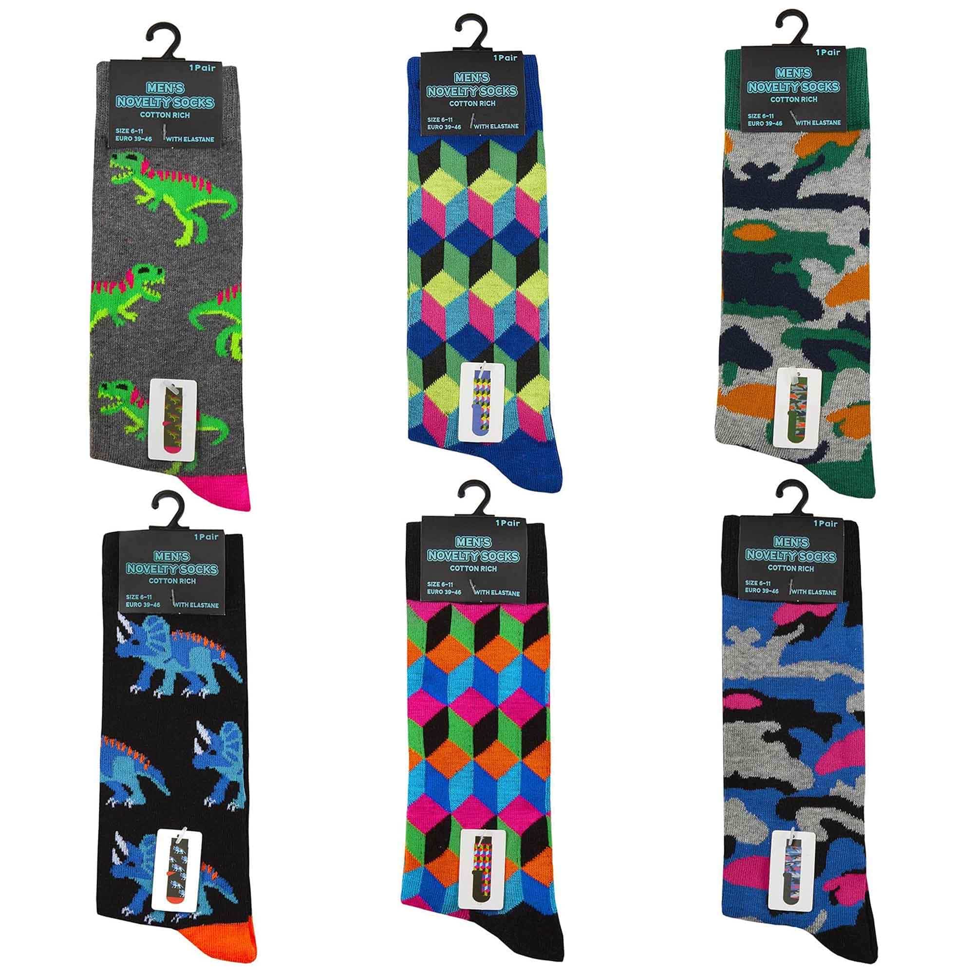 Sock Stack Men's Novelty Cotton Rich Socks 6 Pairs Breathable with Sculpted Heels UK 6-11